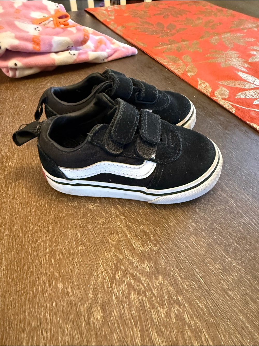 Vans Kids Black and White Velcro Skate Sneakers